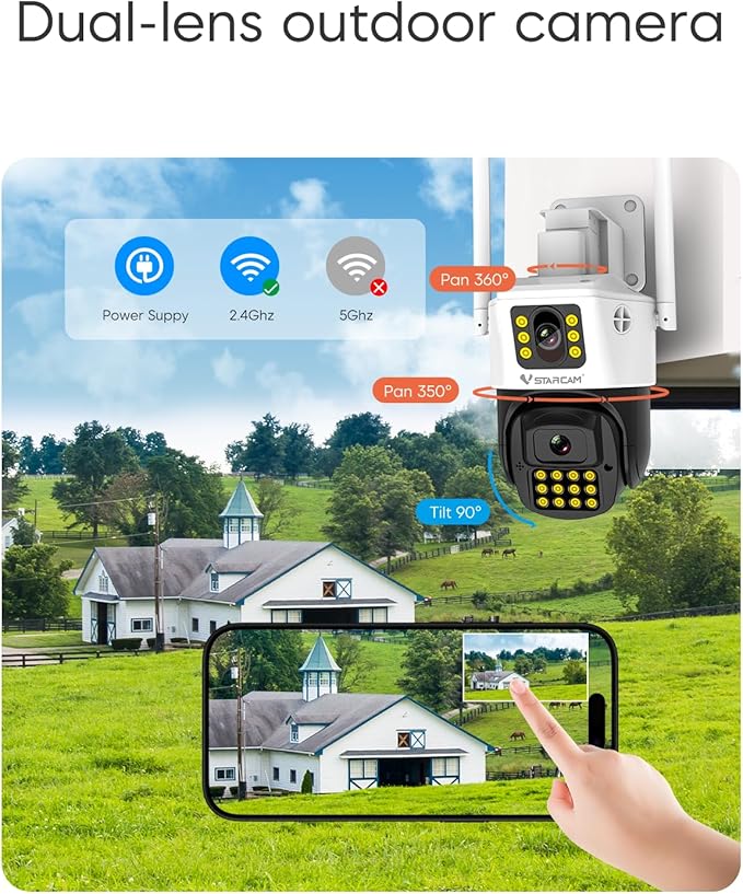 VSTARCAM 3MP+3MP Outdoor Security Camera, 2K Dual Camera, 360° Pan & Tilt, Custom Alarm Sound, Full Color Night Vision, 2-Way Audio, 2.4GHz WiFi, PIR Motion Sensor,Real Time Notifications