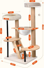 Cat Tree Tower Wood - 40inch Multi-Level Modern Cat Tower with Plush Perch, Cat Box with Large Space Capsule, Platforms, Sisal Scratching Posts, Removable Cushions for Small Cats (Natural)
