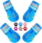 QUMY Dog Shoes for Large Dogs, Medium Dog Boots & Paw Protectors for Winter Snowy Day, Summer Hot Pavement, Waterproof in Rainy Weather, Outdoor Walking, Indoor Hardfloors Anti Slip Sole Blue 4