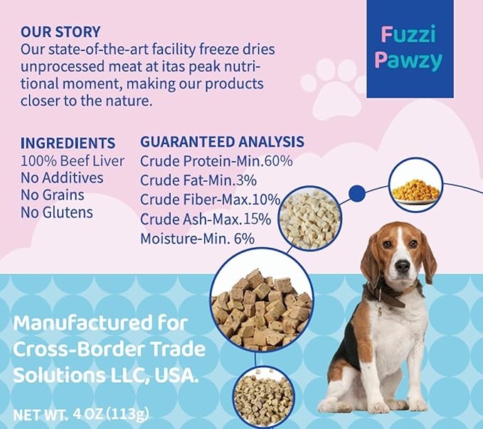 Freeze Dried Beef Liver Healthy Training Treats Toppers for Pets, Single Fresh Raw Ingredient, Organic, Pure Balance, Natural, Grain Gluten Filler Free, Snacks, Dogs Cats (4oz)