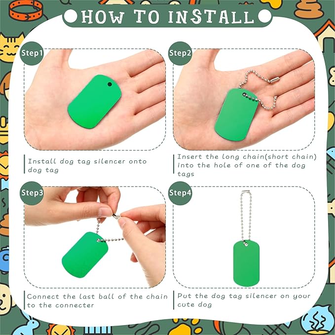 Yinkin 200 Pcs Personalized Military Dog Tags Set Including 100 Pcs Aluminum Blank Dog Tags for Engraving 100 Ball Steel Chain Rectangle Metal Blank Stamping Label for DIY Craft(Green)