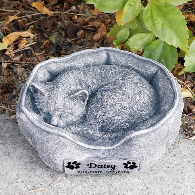 Cat Memorial Stones Garden Statues Engraved with Name, Personalized Pet Memorial Stones for Cat Headstones Grave Markers Tombstones Sympathy Gifts Loss Gifts Outdoors