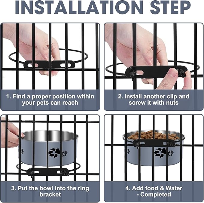 Hanging Dog Bowls for Kennel, ShineMe Stainless Steel Attachable Dog Bowls for Crates Hanging 2 Pack Food and Water Bowl No Spill for Medium and Small Sized Dogs (6.2x2.6” & 5.5x2.4”)