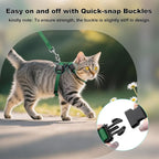 Plutus Pet Adjustable Cat Harness and Leash Set, Quick Release, Escape Proof Nylon Vest with Leather Trim for Kitten, Small Medium Large Cats, Green