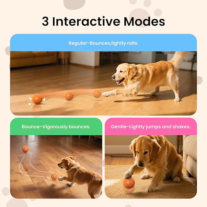 Smart Interactive Dog Toy Ball - Auto Bouncing & Rolling, Chew-Resistant E-TPU Material, 3 Interactive Modes, IPX7 Waterproof, Smart Chase Pet Toy Ball for Medium and Large Dogs (Orange)