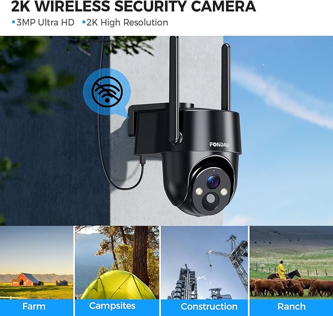 4G LTE Cellular Solar Security Camera Wireless Outdoor, No WiFi Solar Powered Camera, 360° Live View, 2K Color Night Vision, PIR Detection, 2-Way Audio, Motion Alert, Built in SIM Card, Easier to use