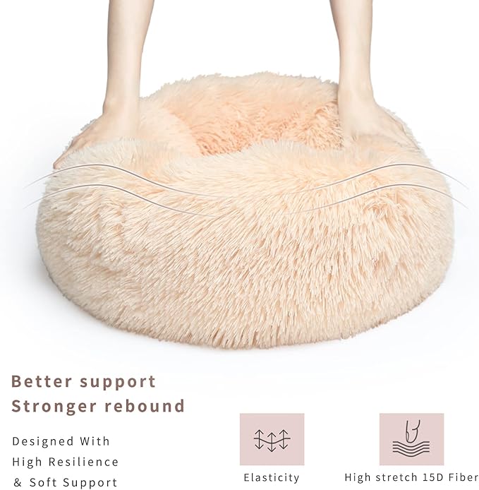 Light Brown Dog Bed Small,Calming Dog Bed for Small Dogs,20 inches Donut Fluffy Pet Beds,Anti Anxiety Round Fits up to 10 lbs Soft Warm Pets Beds for Puppy Dogs Indoor