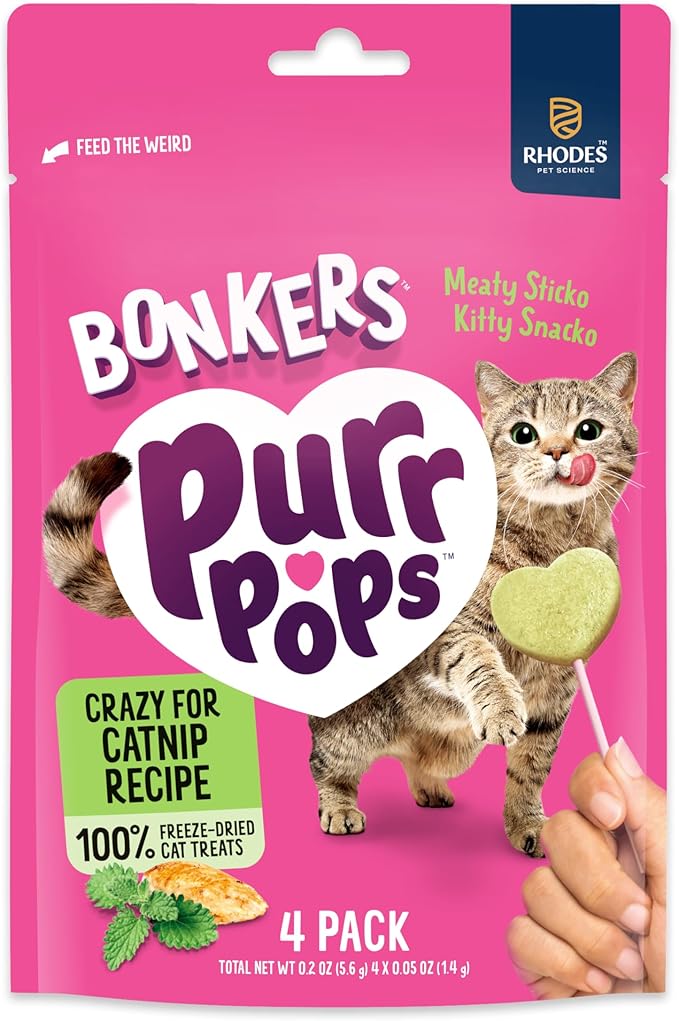 Bonkers Purrpops, Freeze Dried Catnip Flavor Lollipop Cat Treats, Healthy Single Ingredient Treats, Training Treats or Food Topper, for All Breeds and Ages, Value Pack (13 Pack, 52 Pieces)
