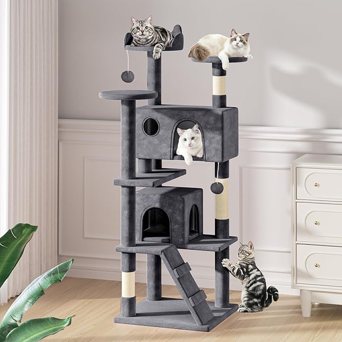 MoNiBloom 70 Inch Cat Tree Tower for Indoor Cats Large Adults, Tall Cat Tower with Scratching Post, Multi-Level Furniture Activity Center with Cat Condo Pet Play House, Smoky Grey