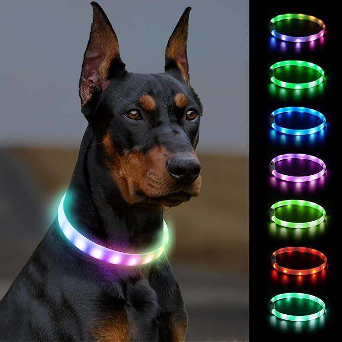 Joytale Light Up Dog Collar, Rainproof and Rechargeable LED, 9 Flashing Modes, Glow for Night Walking, Cuttable Soft Silicone Collar for Large Medium Small Dogs, 27.5 Inch