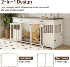 Dog Crate Furniture - Indoor Wood Dog Kennel Furniture 4 Doors with Divider and 2 Drawers - 72" L x 23.6" W x 34.8" H, White