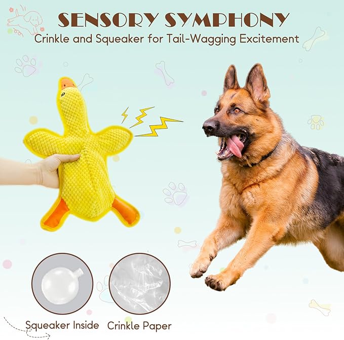 No Stuffing Dog Squeak Toys- Chew Toys for Small Medium Large Breed- Durable Puppy Teething Interactive to Keep Them Busy- Best Birthday Gift(Yellow Duck)