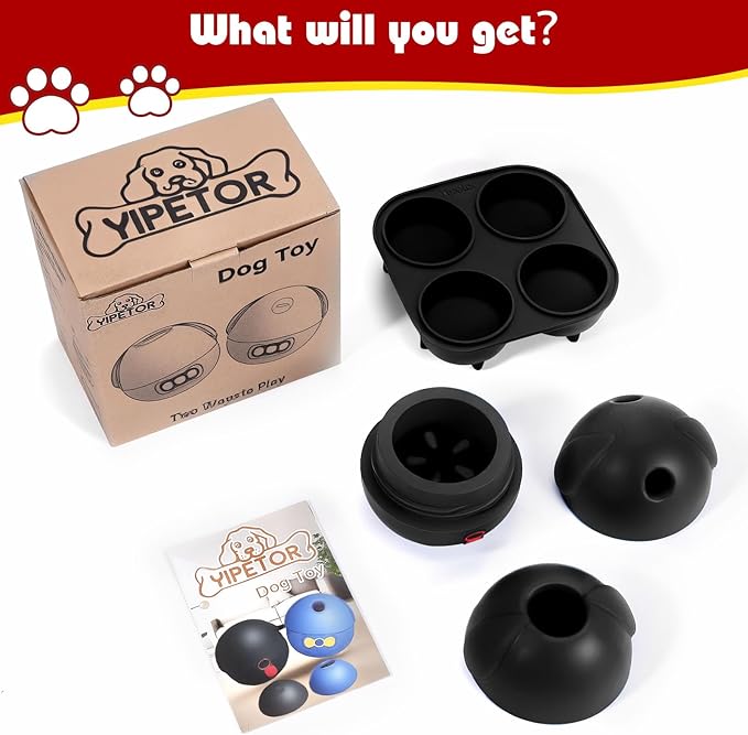 Yipetor Interactive Treat Dispensing Dog Toys, Heavy Duty Frozen Dog Treat Ball - Slow Feeding Puppy Lick Bowl Tough Chew Toy for Large Medium Dogs to Keep Them Busy/Relief Anxiety/Puzzle Stimulate