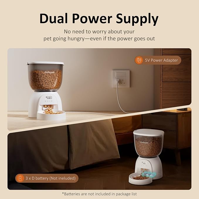 5L Automatic Cat Feeder, Timed Cat Food Dispenser, Automatic Pet Feeders Up to 6 Meal 1-20 Portion, Dual Power Supply Cats Feeder, Pet Dry Food Dispenser for Cats and Small Dogs