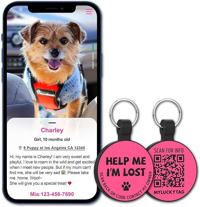 MYLUCKYTAG Silent Silicone QR Code Dog Tags - Scan QR, Receive Instant Pet Location Alert Email