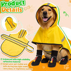 Dog Raincoat Jacket and Dog Shoes, Reflective Adjustable Hooded Pet Poncho Rain Coat with Leash Hole for Large Medium Dogs, Water-Resistant Skid-Resistant Sole, for Dogs Weighing80-50lbs, Yellow(L)