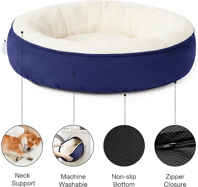 Love's cabin Round Donut Cat and Dog Cushion Bed, 25in Pet Bed for Small or Medium Dogs, Anti-Slip & Water-Resistant Bottom, Soft Durable Fabric Pet Beds, Washable Calming Cat & Dog Bed Navy