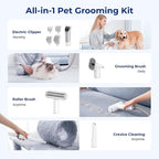 Pecute Dog Grooming Vacuum, 4-in-1 Pet Grooming Kit with Clipper, Brush, 12000Pa Dog Vacuum for Shedding with 1.5L Dust Cup, Storage Pocket, Low Noise Pet Vacuum for Dog & Cat, Home Grooming