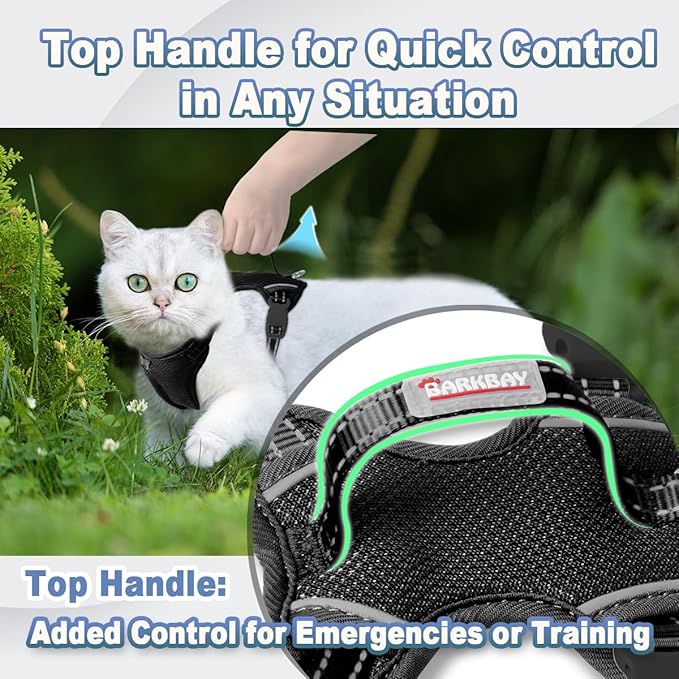 Cat Harness and Leash Set Escape Proof for Kitten Walking, Soft Adjustable Top Handle Vest Harnesses for Cats, Easy Control Breathable Reflective Small Medium Large, Black, XXS