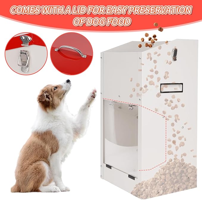 Large Automatic Dogs Feeder with Handle, 25 Lbs Indoor and Outdoor Gravity Dog Food Dispenser Container for Large Breed, 11.5'' L X 9.8'' W X 23'' H Hanging Auto Feeder