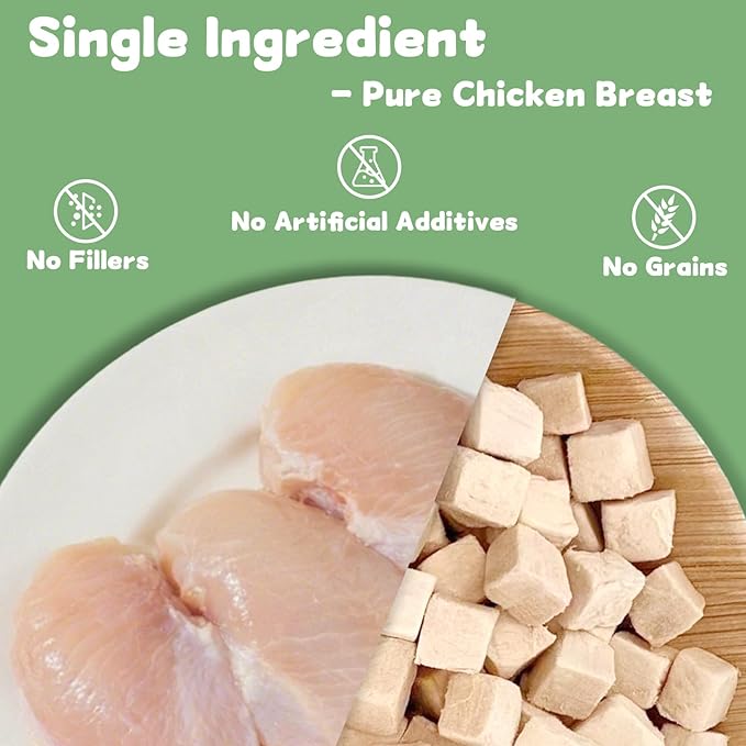 Freeze Dried Chicken Cat and Dog Treats 7.1 OZ – Single Ingredient Chicken Meat High Protein, Bite-Sized Pet Training Snacks or Food Topper for Small Dogs Cats