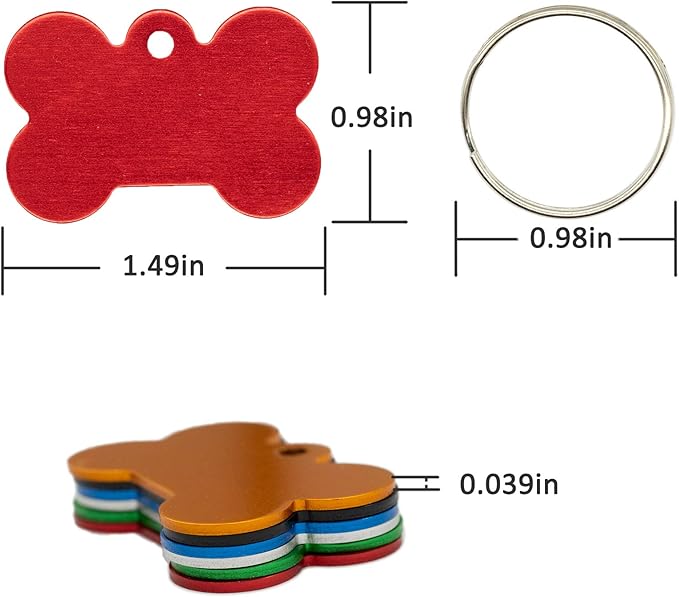 Aluminium Blank Bone Shape Dog ID Tags Pet ID Tags Number Tag with Key Ring 30pcs (Mixed Color)