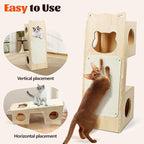 Cat Tower Scratcher, Cat House with Scratching Pad Horizontal Vertical Solid Wooden Cat Tree Furniture with Creative Cat House Condo for Indoor Cats Sunbathing, Relaxing and Sightseeing