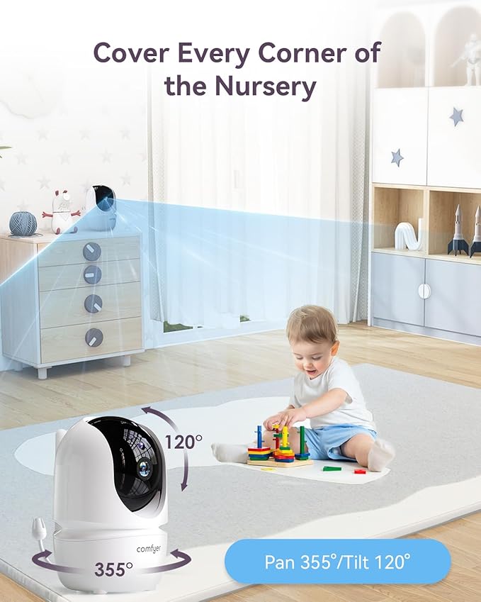 7" HD Split-Screen Baby Monitor with 2 1080P Cameras, 120 Hrs 6000mAh Battery Runs 5 Days in VOX Mode, No WiFi Monitor with a Flexible Bracket, 2 Way Audio, Remote PTZ, Auto Night Vision