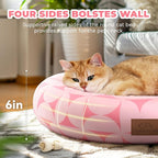 Cat Bed, 20In Dog Beds for Small Dogs, Calming Cat & Dog Beds for Indoor Pets, Pet Beds Comfortable Donut Round Ultra Soft (Pink Pattern, 20.0" L x 20.0" W x 6.5" Th)