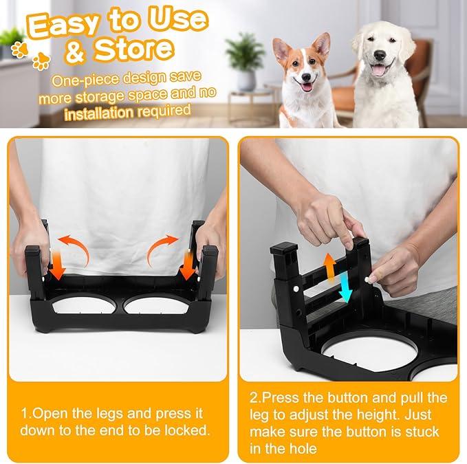 Elevated Dog Bowls for Small Medium Dogs, 3 Height Adjustable Raised Stand with 2 Thick 6" Stainless Steel Food Bowls, Non-Slip Feeder Adjusts to 2.75", 6", 7.5", Black