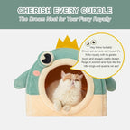 Jiupety Cat Beds for Indoor Cats, Cute Cat House for Cats and Puppy, Cute Cat Cave Bed with Removable Cushion, Large Cat Bed Cat Hideaway, 2-in-1 Cat Tent, M(17" × 17" × 17"), Green.