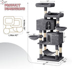 MoNiBloom Cat Tree, 58 Inch Cat Tree Tower with 2 Cat Condo, Cat Tower with Scratching Post, Cat Climbing Tower with 3 Hammock, Cat Tree for Indoor Cats, Somky Grey