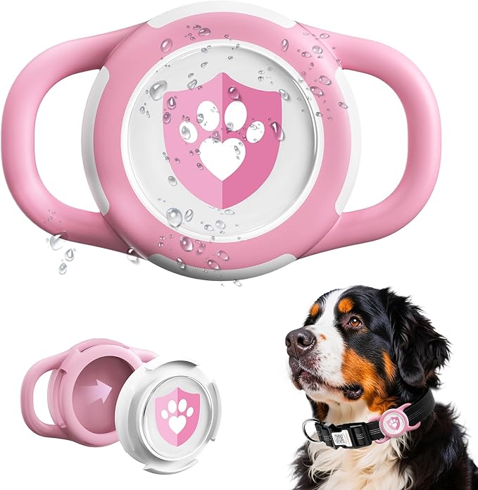 Waterproof AirTag Dog Collar Holder for Apple Tracker Pink