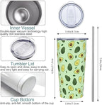 Avocado Tumbler with Lid and Straw, 20 Oz Stainless Cup Steel Insulated Water Bottle Travel Coffee Mug