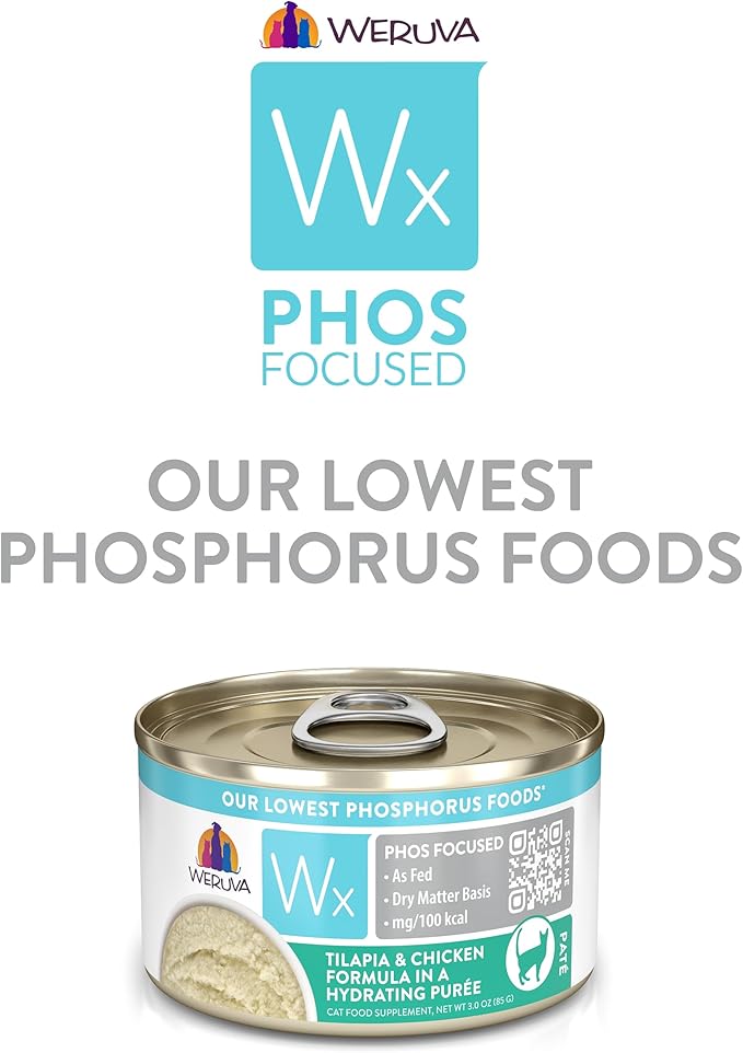 Weruva Wx Phos Focused, Tilapia & Chicken Formula in a Hydrating purée, 3oz Can (Pack of 12)