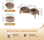Ceramic Raised Slow Feeder Dog Bowl Set, Elevated 5.1inch Bowl and 6.1inch Slow Pet Food Dish with Wooden Stand for Small Dog and Cat (2 x Brown Coffee+ Stand)