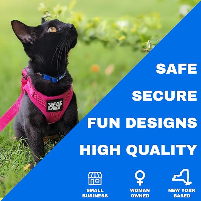 Travel Cat Harness and Leash Set - Adjustable Fit Mesh Cat Harness and Reflective Strap - Comfort Walking Vest for Kitten for Outdoor Walking, Hiking (Medium)
