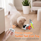 Turbo Tail 3.0 Interactive Cat Toy - Smart Remote Control Electric Mouse with Feathers, 3 Play Modes (Smart/Manual/Standby), Auto Obstacle Avoidance, Type-C, 8H Playtime - Orange (1PC)