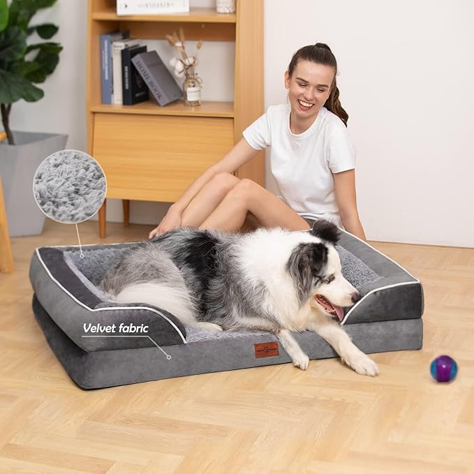 Comfort Expression Large Dog Beds Waterproof Orthopedic Foam Dog Sofa Beds Comfy Pet Bed with Washable Removable Cover & Non-Slip Bottom(Large,Grey)
