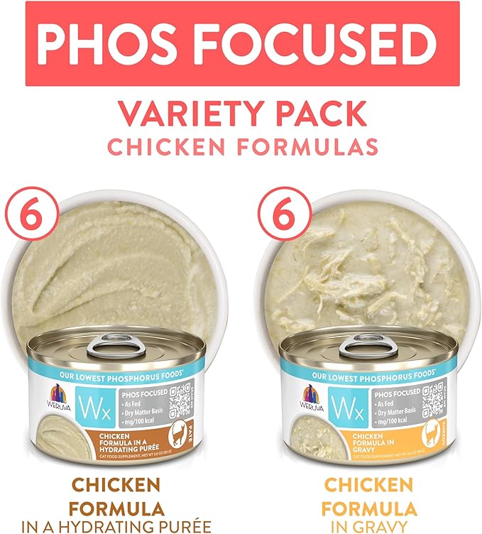 Weruva Wx Phos Focused, Chicken Formulas Variety Pack, 3oz Can (Pack of 12)