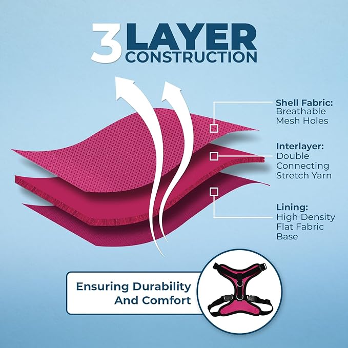 Voyager Escape-Proof Step-in Lock Cat Harness & 5ft Neoprene-Handle Leash Set All-Weather Mesh with Reflective Stitching for Small to Large Cats by Best Pet Supplies, Fuchsia/Black Trim, S