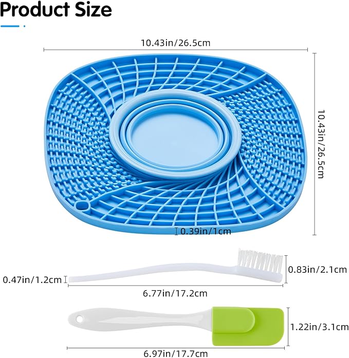 Lick Mat for Small Dogs and Cats with Suction Cups, Silicone Slow Feeder Lick Pad with Collapsible Bowl for Anxiety Relief, Pet Puzzle Treat Mat for Bathing Grooming Trimming (Blue)