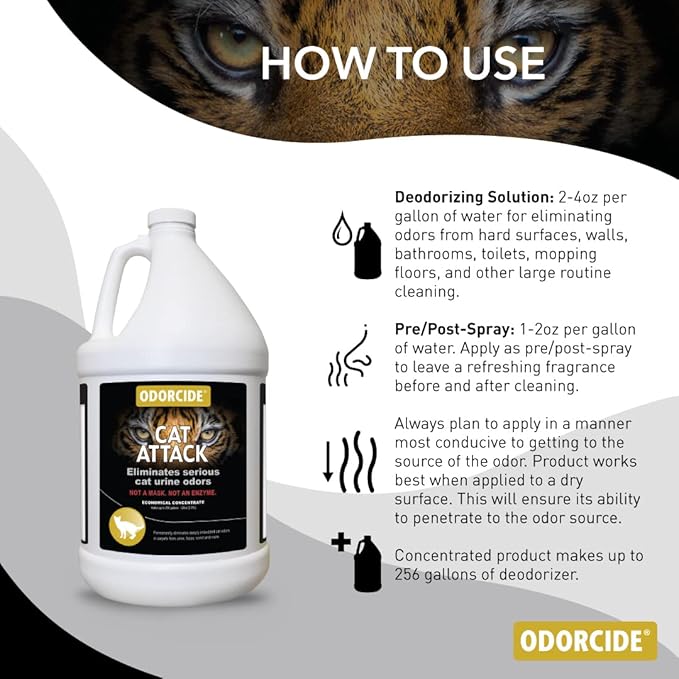Odorcide Cat Attack Concentrate - Cat Urine Remover for Carpet & Upholstery - Litter Box Odor Eliminator