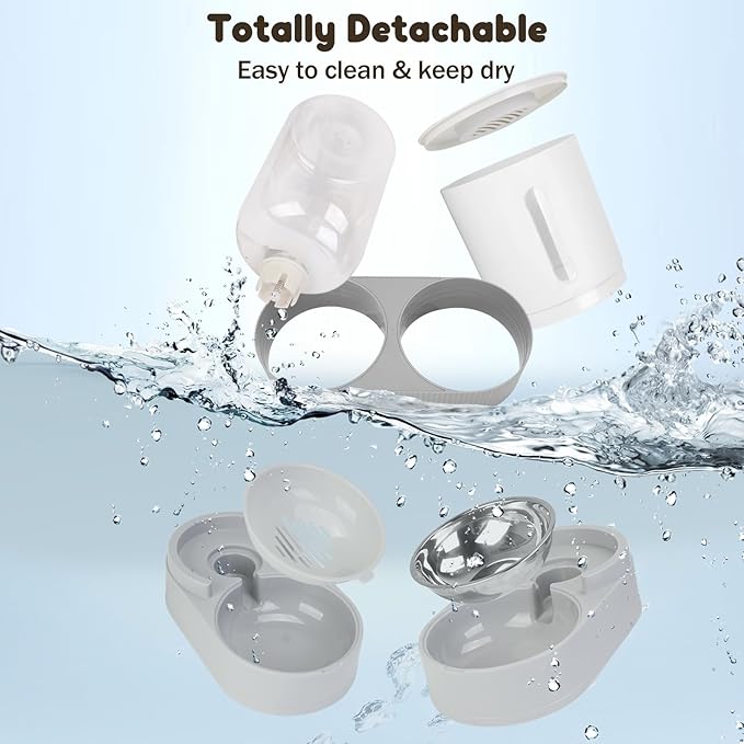 2 in 1 Automatic Dog Feeder and Water Dispenser,All-in-One Gravity 2.6L Pet Waterer, 2.4L Pet Feeder for Small Medium Cats Dogs
