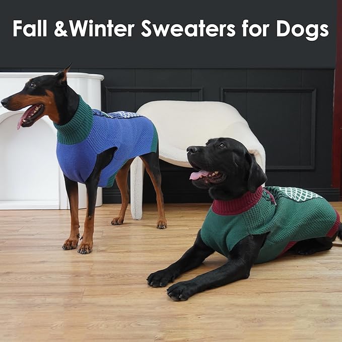 5XL Dog Sweaters for Large Dogs, Thick Turtleneck Sweater with Leash Hole, Easy to Put on Stretchy Christmas Pullover, Dog Clothes for Cozy Home Sleep & Warm Outdoor Walk, Green XXXXXL