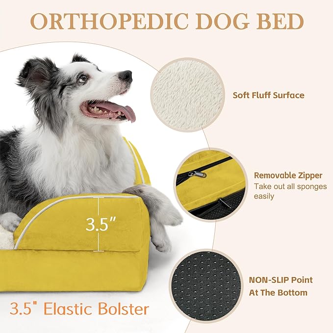 Comfort Expression Small Dog Beds Waterproof Orthopedic Foam Dog Sofa Beds for Small Dogs Comfy Pet Bed with Washable Removable Cover & Non-Slip Bottom(X-Small,Spicy Mustard)
