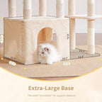 Heybly Heavy Duty Cat Tree, Tower for Indoor Cats Large Adult, Tall Cat Condo House with Extra-Large Baseboard, Multi-Level Plush Furniture with Scratching Posts, Hammock, Toy Ball, Beige HCT026M