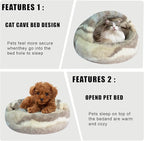 HYQ Cat Beds for Indoor Cats, Small Dog Bed with Cover Cave, Cozy Cat Cave Bed, Round Puppy Bed with Hooded Cover, Dog Beds for Small Dogs with Anti-Slip Bottom(Khaki Texture, 24×24 Inch)