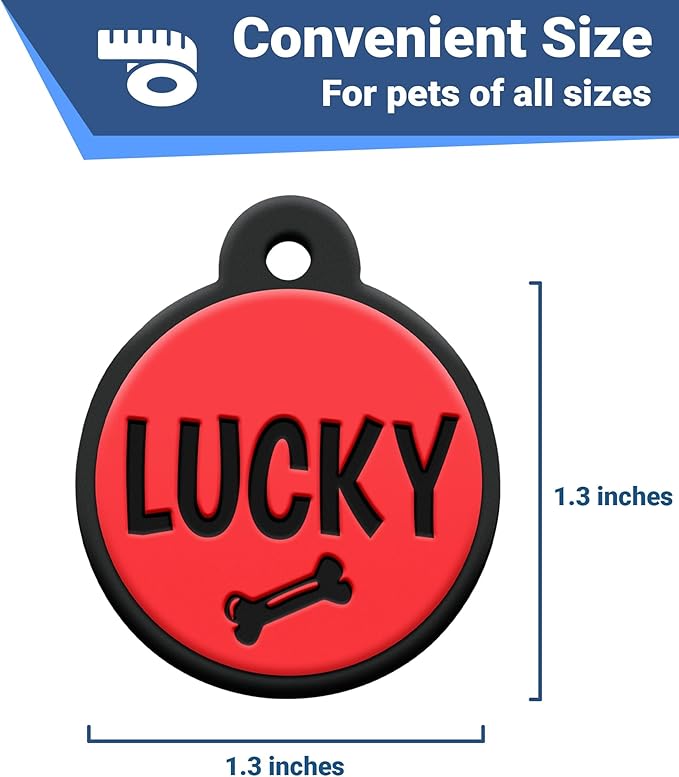 GoTags Silent Silicone Dog Tags, Personalized Soundless Pet Tag Engraved with Unique Custom Designs, for Dogs and Cats Small Medium and Large 6 Bright Colors (Round)