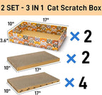 Set of 2 Cardboard Cat Scratchers, 6 Pcs Corrugated Cat Scratch Pad with 2 Boxes, Cute Reversible Kitty Sofa Bed, Refillable Wave Shaped Lounge, Interactive Kitten Toy for Indoor Cats